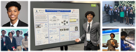 Smiling student presenting research poster