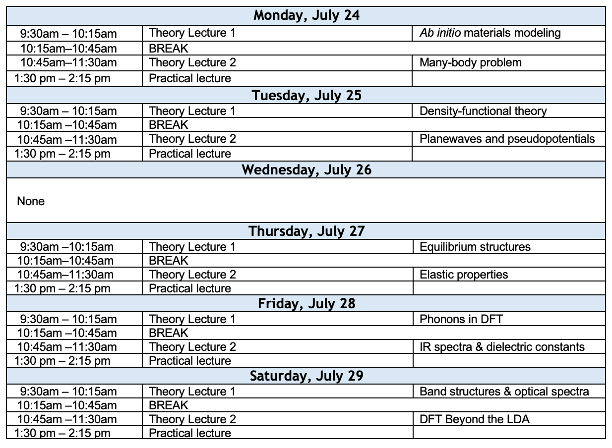 Webinar schedule