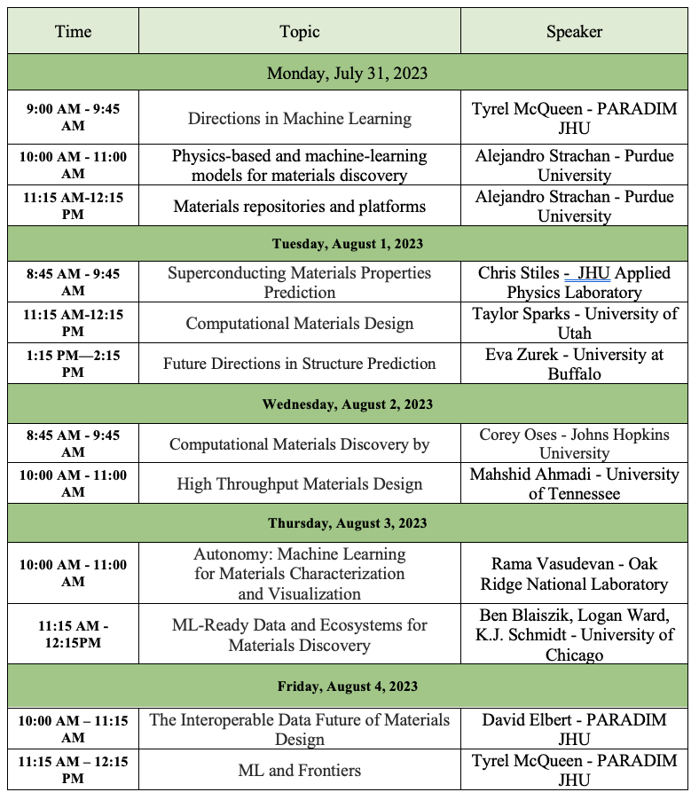 JHU webinar schedule