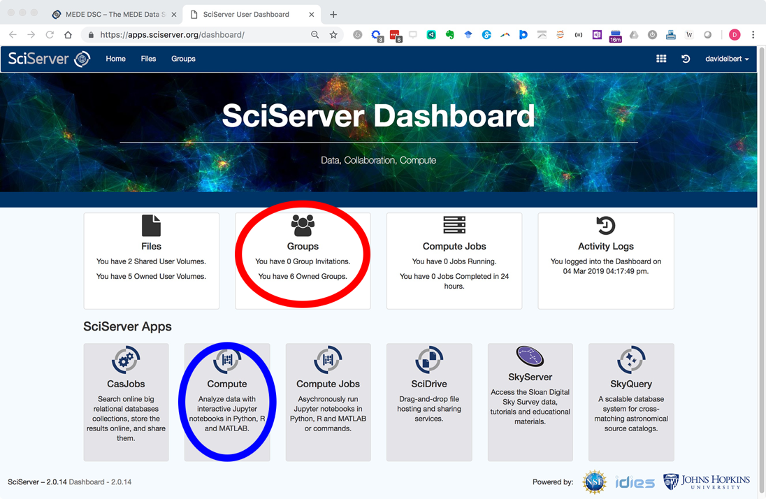 SciServer Dashboard